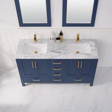 Load image into Gallery viewer, Vinnova Vanity Vinnova Shannon 60&quot; Double Vanity in Royal Blue and Composite Carrara White Stone Countertop With Mirror