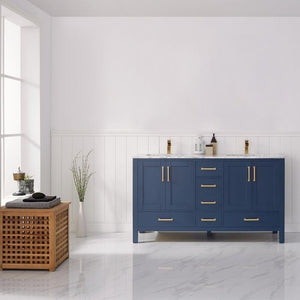 Vinnova Vanity Vinnova Shannon 60" Double Vanity in Royal Blue and Composite Carrara White Stone Countertop Without Mirror