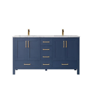 Vinnova Vanity Vinnova Shannon 60" Double Vanity in Royal Blue and Composite Carrara White Stone Countertop Without Mirror