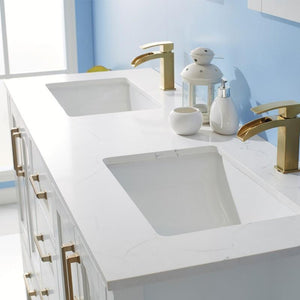 Vinnova Vanity Vinnova Shannon 60" Double Vanity in White and Composite Carrara White Stone Countertop With Mirror