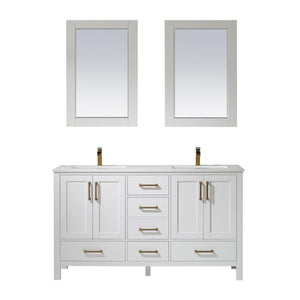 Vinnova Vanity Vinnova Shannon 60" Double Vanity in White and Composite Carrara White Stone Countertop With Mirror