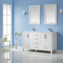 Load image into Gallery viewer, Vinnova Vanity Vinnova Shannon 60&quot; Double Vanity in White and Composite Carrara White Stone Countertop With Mirror