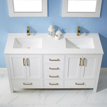 Load image into Gallery viewer, Vinnova Vanity Vinnova Shannon 60&quot; Double Vanity in White and Composite Carrara White Stone Countertop With Mirror