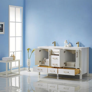 Vinnova Vanity Vinnova Shannon 60" Double Vanity in White and Composite Carrara White Stone Countertop Without Mirror