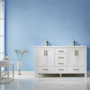 Vinnova Vanity Vinnova Shannon 60" Double Vanity in White and Composite Carrara White Stone Countertop Without Mirror