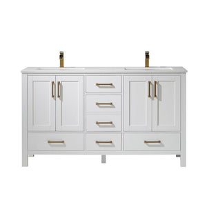 Vinnova Vanity Vinnova Shannon 60" Double Vanity in White and Composite Carrara White Stone Countertop Without Mirror