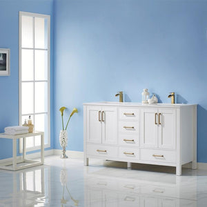 Vinnova Vanity Vinnova Shannon 60" Double Vanity in White and Composite Carrara White Stone Countertop Without Mirror