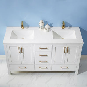 Vinnova Vanity Vinnova Shannon 60" Double Vanity in White and Composite Carrara White Stone Countertop Without Mirror