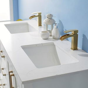 Vinnova Vanity Vinnova Shannon 60" Double Vanity in White and Composite Carrara White Stone Countertop Without Mirror