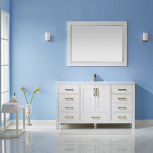 Vinnova Vanity Vinnova Shannon 60" Single Vanity in White and Composite Carrara White Stone Countertop With Mirror