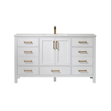 Load image into Gallery viewer, Vinnova Vanity Vinnova Shannon 60&quot; Single Vanity in White and Composite Carrara White Stone Countertop Without Mirror