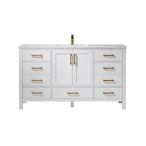 Vinnova Vanity Vinnova Shannon 60" Single Vanity in White and Composite Carrara White Stone Countertop Without Mirror