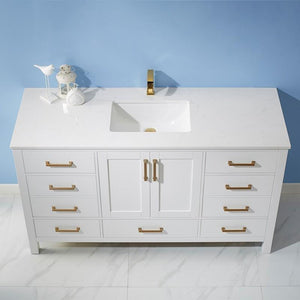 Vinnova Vanity Vinnova Shannon 60" Single Vanity in White and Composite Carrara White Stone Countertop Without Mirror