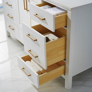 Vinnova Vanity Vinnova Shannon 60" Single Vanity in White and Composite Carrara White Stone Countertop Without Mirror