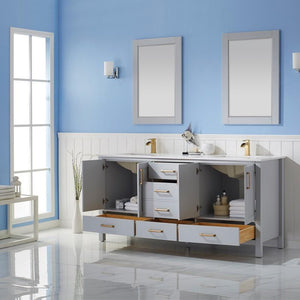 Vinnova Vanity Vinnova Shannon 72" Double Vanity in Paris Grey and Composite Carrara White Stone Countertop With Mirror