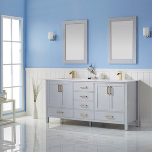 Vinnova Vanity Vinnova Shannon 72" Double Vanity in Paris Grey and Composite Carrara White Stone Countertop With Mirror