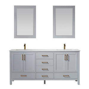 Vinnova Vanity Vinnova Shannon 72" Double Vanity in Paris Grey and Composite Carrara White Stone Countertop With Mirror