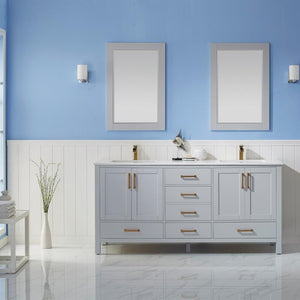 Vinnova Vanity Vinnova Shannon 72" Double Vanity in Paris Grey and Composite Carrara White Stone Countertop With Mirror