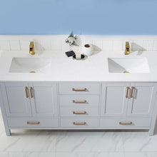 Load image into Gallery viewer, Vinnova Vanity Vinnova Shannon 72&quot; Double Vanity in Paris Grey and Composite Carrara White Stone Countertop Without Mirror