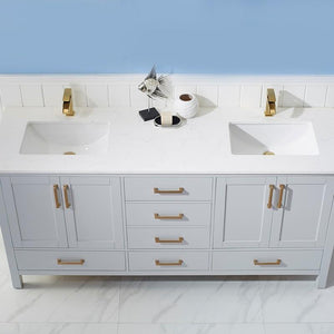 Vinnova Vanity Vinnova Shannon 72" Double Vanity in Paris Grey and Composite Carrara White Stone Countertop Without Mirror