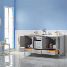 Load image into Gallery viewer, Vinnova Vanity Vinnova Shannon 72&quot; Double Vanity in Paris Grey and Composite Carrara White Stone Countertop Without Mirror