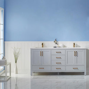 Vinnova Vanity Vinnova Shannon 72" Double Vanity in Paris Grey and Composite Carrara White Stone Countertop Without Mirror