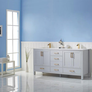 Vinnova Vanity Vinnova Shannon 72" Double Vanity in Paris Grey and Composite Carrara White Stone Countertop Without Mirror