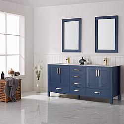 Vinnova Vanity Vinnova Shannon 72" Double Vanity in Royal Blue and Composite Carrara White Stone Countertop With Mirror