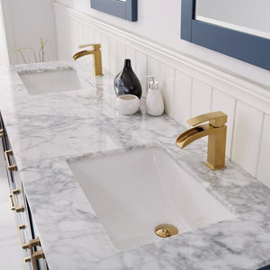 Vinnova Vanity Vinnova Shannon 72" Double Vanity in Royal Blue and Composite Carrara White Stone Countertop With Mirror