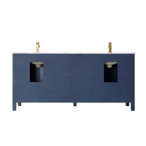 Vinnova Vanity Vinnova Shannon 72" Double Vanity in Royal Blue and Composite Carrara White Stone Countertop With Mirror