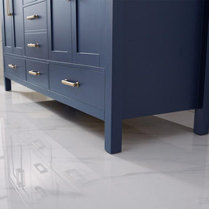 Vinnova Vanity Vinnova Shannon 72" Double Vanity in Royal Blue and Composite Carrara White Stone Countertop With Mirror