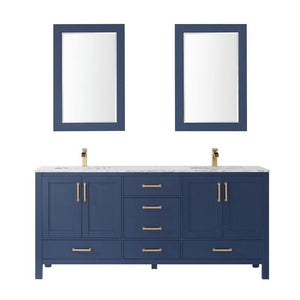 Vinnova Vanity Vinnova Shannon 72" Double Vanity in Royal Blue and Composite Carrara White Stone Countertop With Mirror