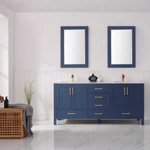 Vinnova Vanity Vinnova Shannon 72" Double Vanity in Royal Blue and Composite Carrara White Stone Countertop With Mirror