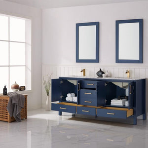 Vinnova Vanity Vinnova Shannon 72" Double Vanity in Royal Blue and Composite Carrara White Stone Countertop With Mirror