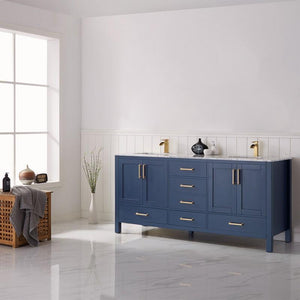 Vinnova Vanity Vinnova Shannon 72" Double Vanity in Royal Blue and Composite Carrara White Stone Countertop Without Mirror