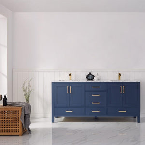 Vinnova Vanity Vinnova Shannon 72" Double Vanity in Royal Blue and Composite Carrara White Stone Countertop Without Mirror