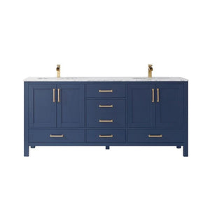 Vinnova Vanity Vinnova Shannon 72" Double Vanity in Royal Blue and Composite Carrara White Stone Countertop Without Mirror