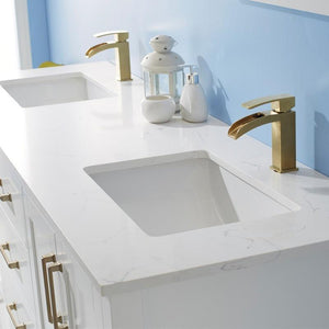 Vinnova Vanity Vinnova Shannon 72" Double Vanity in White and Composite Carrara White Stone Countertop With Mirror