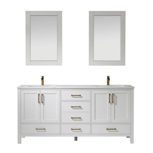 Vinnova Vanity Vinnova Shannon 72" Double Vanity in White and Composite Carrara White Stone Countertop With Mirror