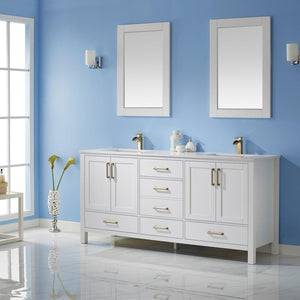 Vinnova Vanity Vinnova Shannon 72" Double Vanity in White and Composite Carrara White Stone Countertop With Mirror