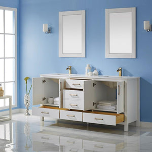 Vinnova Vanity Vinnova Shannon 72" Double Vanity in White and Composite Carrara White Stone Countertop With Mirror