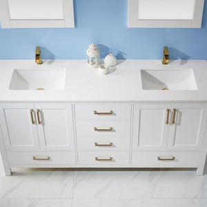 Vinnova Vanity Vinnova Shannon 72" Double Vanity in White and Composite Carrara White Stone Countertop With Mirror