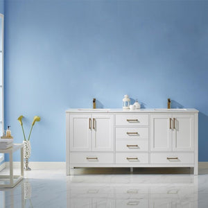 Vinnova Vanity Vinnova Shannon 72" Double Vanity in White and Composite Carrara White Stone Countertop Without Mirror