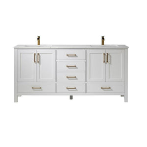 Vinnova Vanity Vinnova Shannon 72" Double Vanity in White and Composite Carrara White Stone Countertop Without Mirror