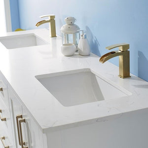 Vinnova Vanity Vinnova Shannon 72" Double Vanity in White and Composite Carrara White Stone Countertop Without Mirror