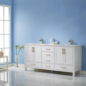 Vinnova Vanity Vinnova Shannon 72" Double Vanity in White and Composite Carrara White Stone Countertop Without Mirror