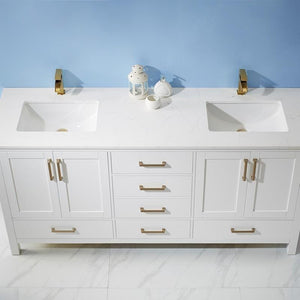 Vinnova Vanity Vinnova Shannon 72" Double Vanity in White and Composite Carrara White Stone Countertop Without Mirror