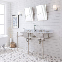 Load image into Gallery viewer, Water Creation Vanity Embassy 60 Inch Wide Double Wash Stand, P-Trap, Counter Top with Basin, and F2-0009 Faucet included in Polished Nickel (PVD) Finish