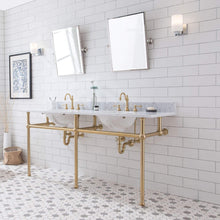 Load image into Gallery viewer, Water Creation Vanity Embassy 72 Inch Wide Double Wash Stand, P-Trap, and Counter Top with Basin included in Satin Gold Finish
