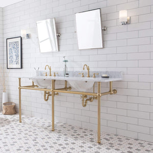 Water Creation Vanity Embassy 72 Inch Wide Double Wash Stand, P-Trap, and Counter Top with Basin included in Satin Gold Finish